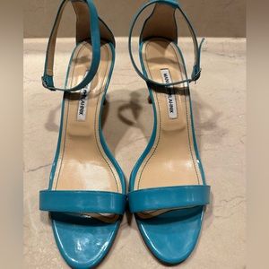 New Manolo Blahnik CHAOS Turquoise patent leather Sandals Shoes NWOB Sz 41